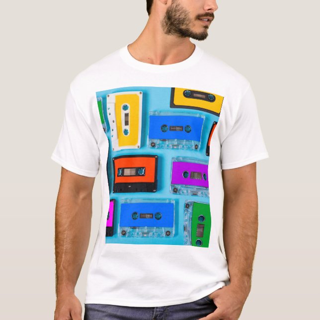 Retro Cassette: Blue Background Collection T-Shirt (Front)