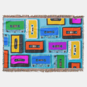 Retro Cassette: Blue Background Collection Throw Blanket