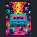 Retro Cassette Surreal Pop Art Poster<br><div class="desc">Behold the Psychedelic Mixtape, a portal to an alternate dimension of sound and sight. This isn't just a cassette tape; it's a cosmic artifact from an era of raw, analogue energy. The vibrant, hot pink and electric blue shell holds more than just music—it contains a torrent of imagination. As the...</div>