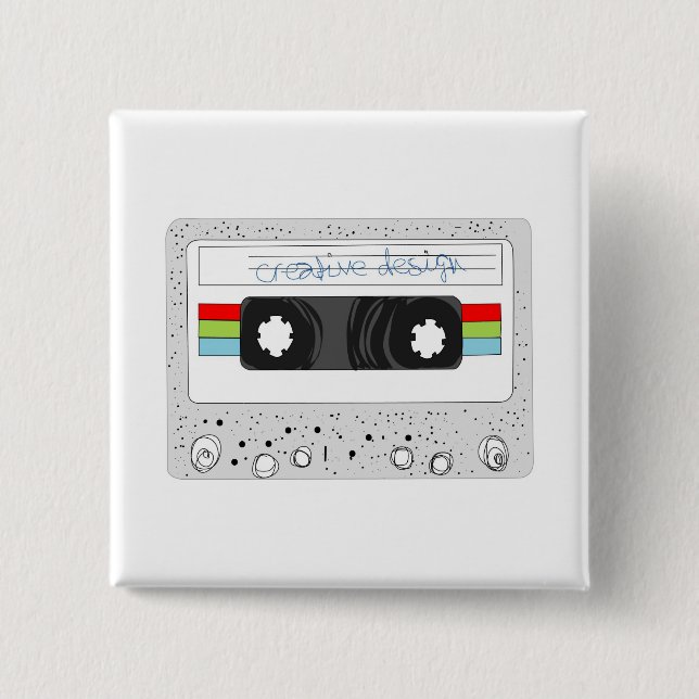 Retro cassette tape 80s style 2 inch square button (Front)
