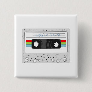Retro cassette tape 80s style 2 inch square button
