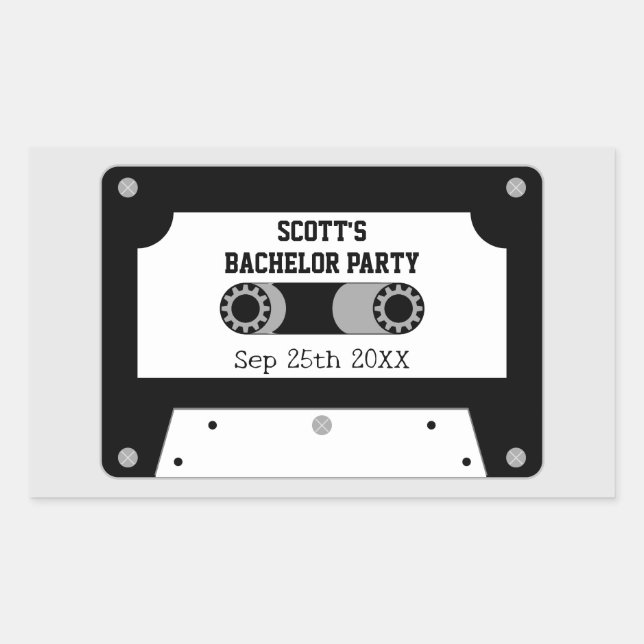 Retro Cassette Tape Black And White Bachelor Party Sticker (Front)