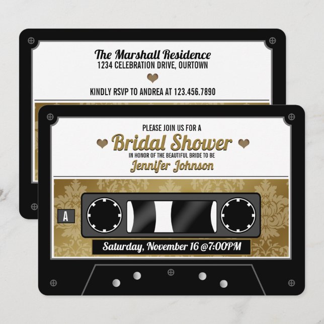 Retro Cassette Tape Bridal Shower Invitation (Front/Back)