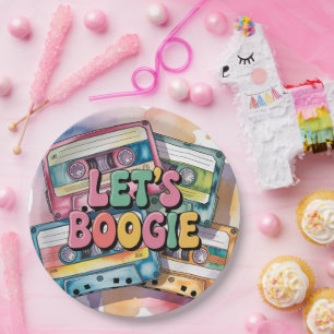 Retro Cassette Tape Let’s Boogie Adult Birthday  Paper Plate