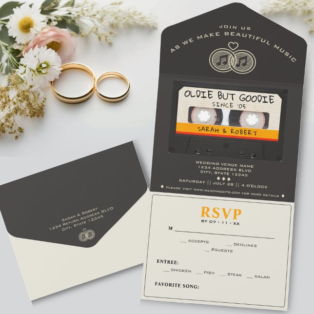 Retro Cassette Tape Oldie But Goodie Wedding All In One Invitation (Retro Cassette Tape Oldie But Goodie Wedding All In One Invitation)