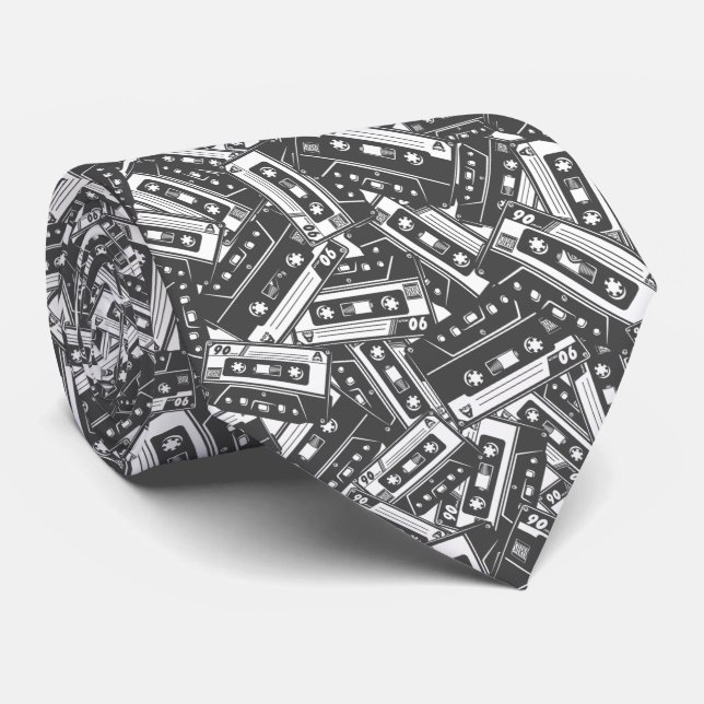 Retro Cassette Tape Pattern Neck Tie (Rolled)