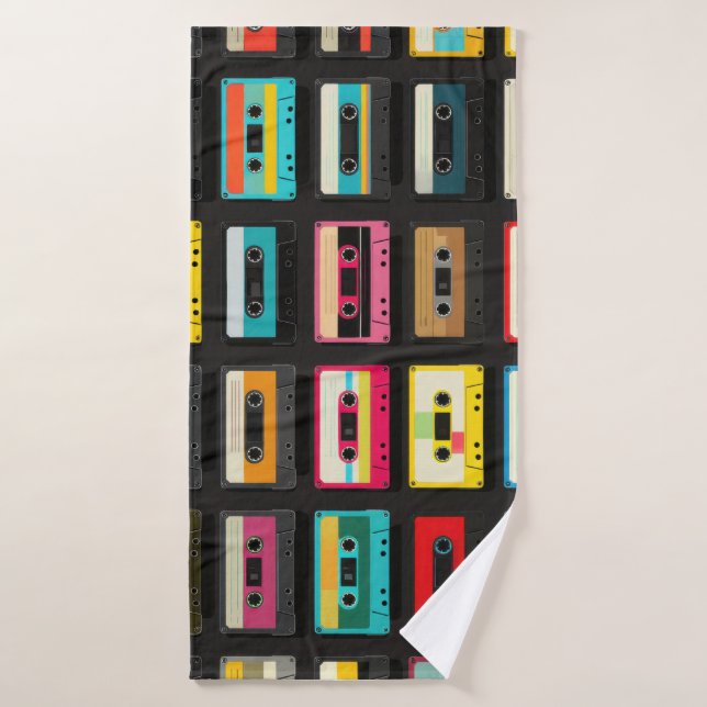Retro Cassette Tape Pattern – Vintage Music  (Serviette de bain)