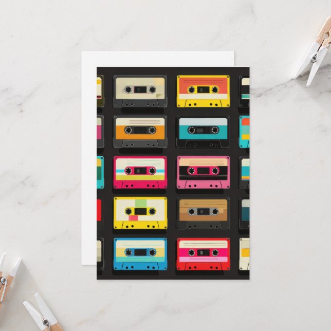 Retro Cassette Tape Pattern – Vintage Music  Card (Front/Back In Situ)