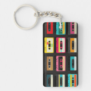 Retro Cassette Tape Pattern – Vintage Music Keychain