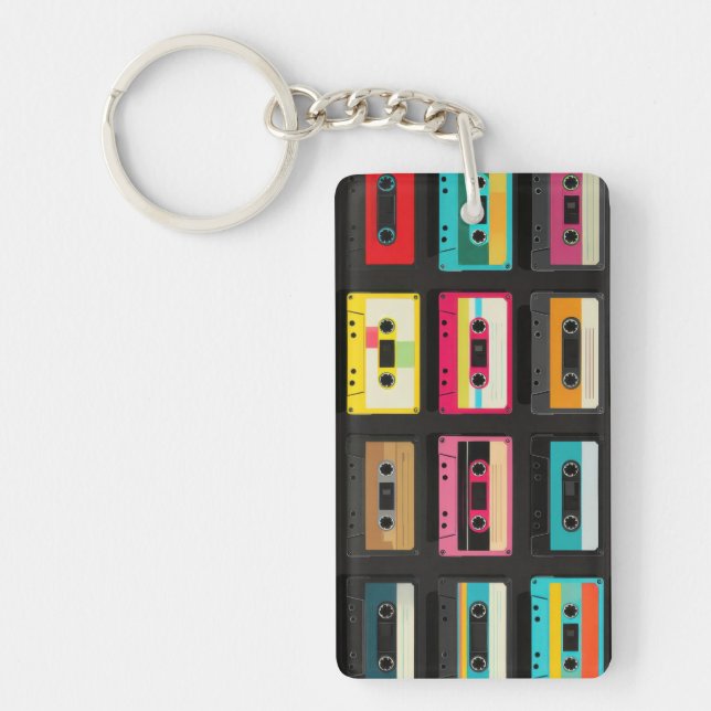 Retro Cassette Tape Pattern – Vintage Music  Keychain (Front)