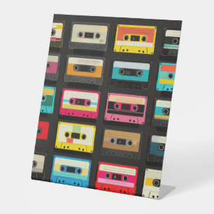 Retro Cassette Tape Pattern – Vintage Music  Pedestal Sign