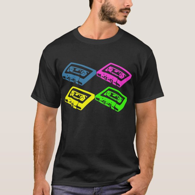 Retro cassette tape pop art colourful t-shirt (Front)