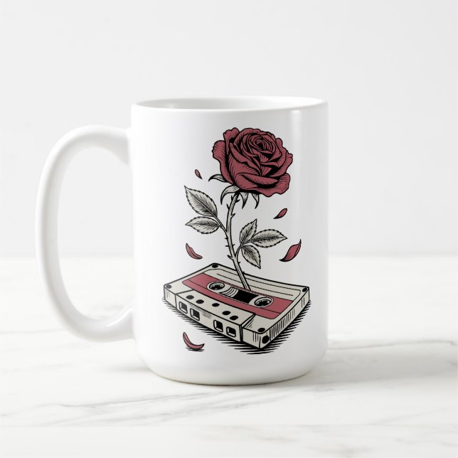 Retro Cassette Tape Rose Personalized Name  Coffee Mug (Left)