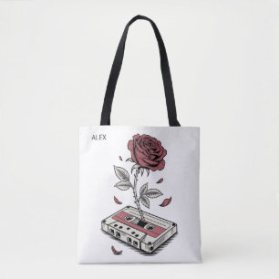 Retro Cassette Tape Rose Personalized Name  Tote Bag