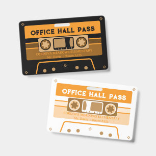 retro cassette tape school office hall pass badge
