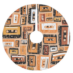 Retro Cassette Tape Seamless Pattern Brushed Polyester Tree Skirt