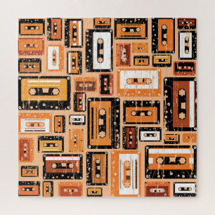 Retro Cassette Tape Seamless Pattern Jigsaw Puzzle