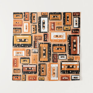 Retro Cassette Tape Seamless Pattern Tapestry