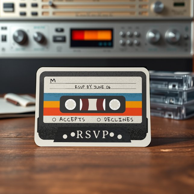 Retro Cassette Tape Wedding RSVP Card (Creator Uploaded)