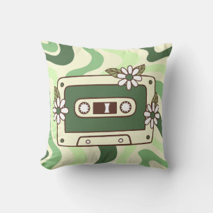 Retro Cassette Tape with Flowers Throw Pillow