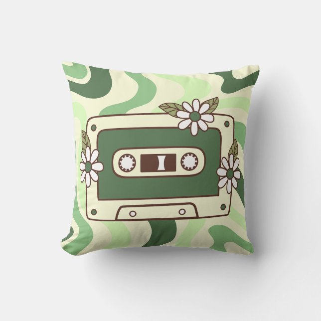 Retro Cassette Tape with Flowers  Throw Pillow (Front)