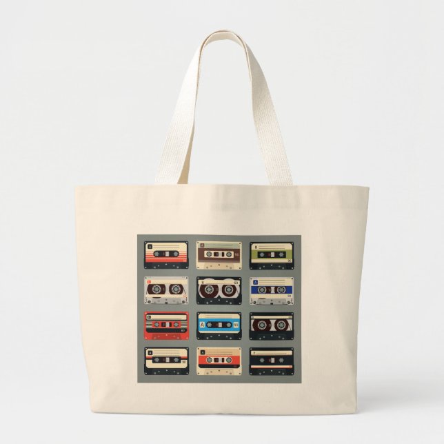 Retro Cassette Tapes 80s Large Tote Bag (Front)