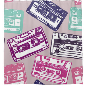 Retro cassette tapes, hand-drawn pattern.