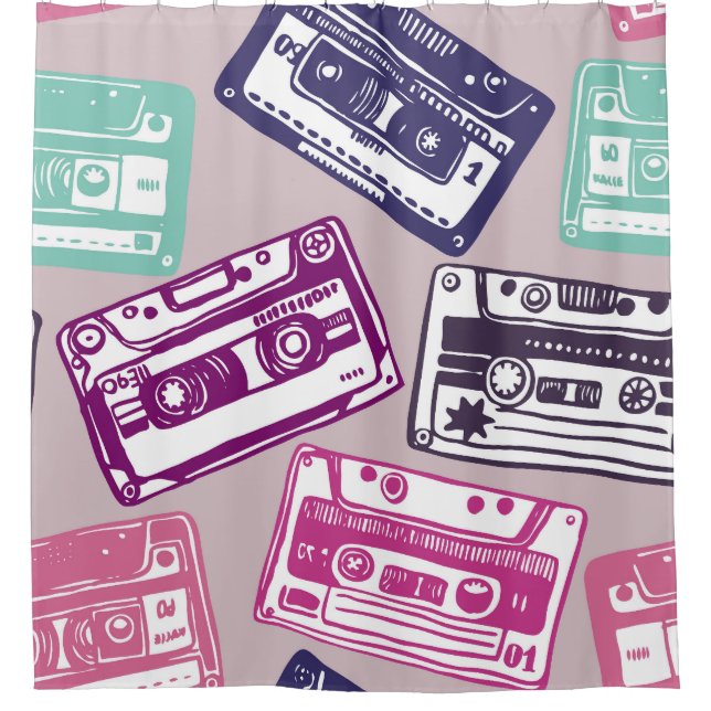 Retro cassette tapes, hand-drawn pattern. (Front)
