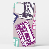 Retro cassette tapes, hand-drawn pattern.