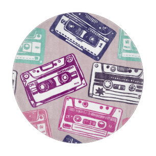 Retro cassette tapes, hand-drawn pattern. cutting board