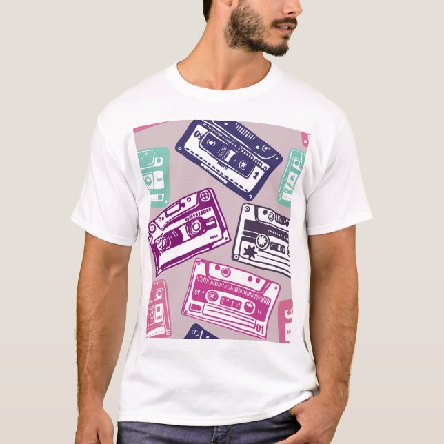 Retro cassette tapes, hand-drawn pattern. T-Shirt (Front)