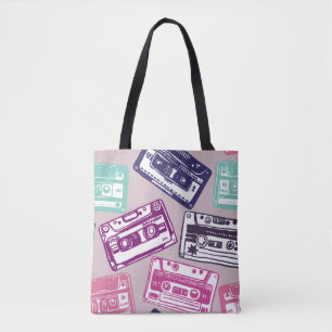 Retro cassette tapes, hand-drawn pattern. tote bag