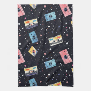 Retro Cassette Tapes in Cosmic Space Kitchen Towel
