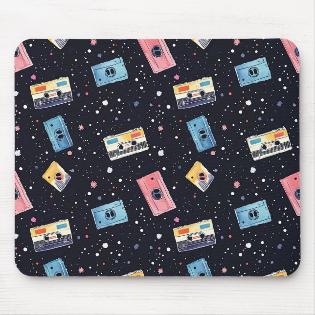 Retro Cassette Tapes in Cosmic Space Mouse Pad (Front)