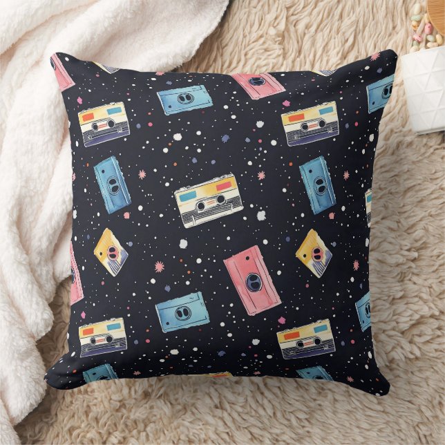 Retro Cassette Tapes in Cosmic Space Throw Pillow (Blanket)