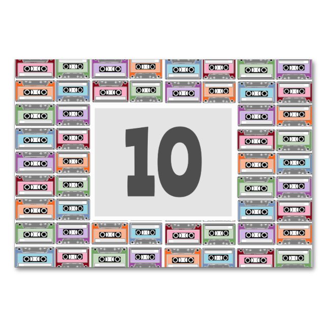 Retro Cassette Tapes Pattern Table Number (Front)