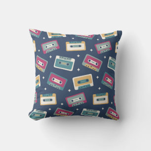 Retro Cassette Tapes Pattern Throw Pillow