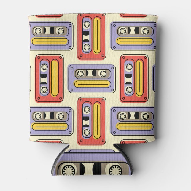Retro cassette tapes: seamless pattern. can cooler (Front)