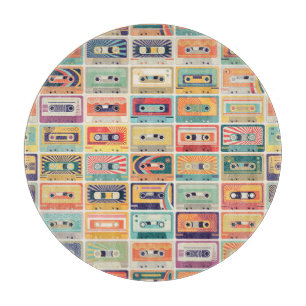 Retro Cassette Tapes Vintage Pattern. Cutting Board