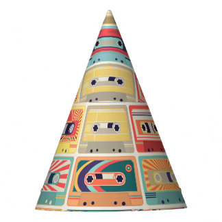 Retro Cassette Tapes Vintage Pattern. Party Hat