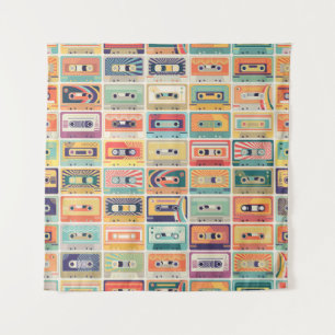 Retro Cassette Tapes Vintage Pattern. Tapestry