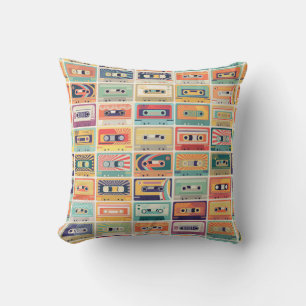 Retro Cassette Tapes Vintage Pattern. Throw Pillow