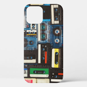 Retro Cassettes: Blue Background Vintage. iPhone 12 Case