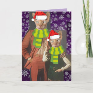 RETRO CAT 1970's FUNNY CHRISTMAS CARD