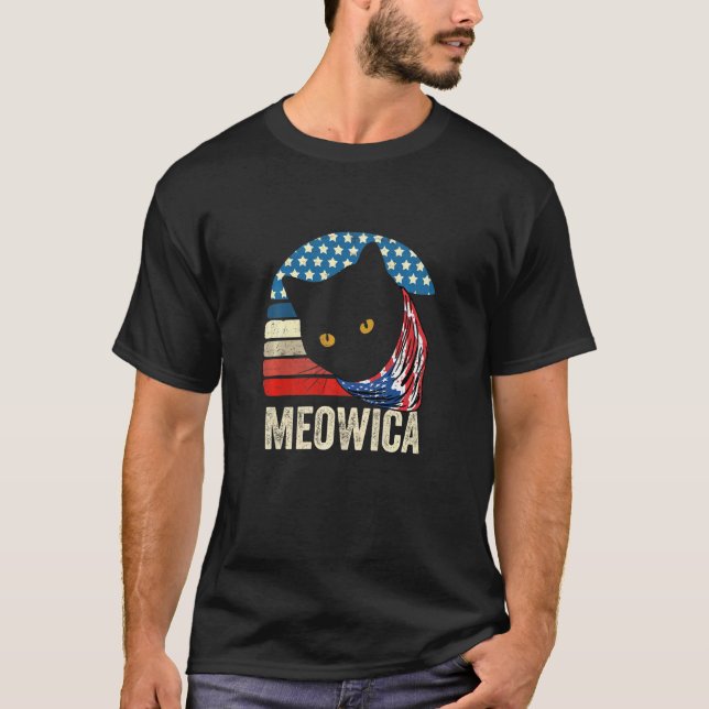 Retro Cat 4th Of July Meowica Merica Men Usa Ameri T-Shirt (Front)