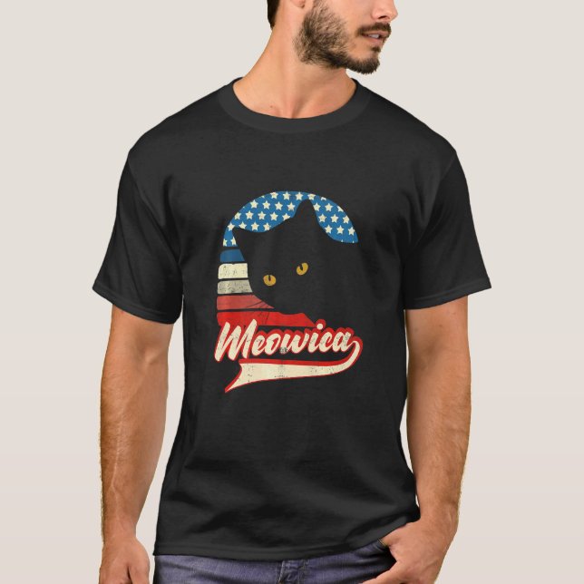 Retro Cat 4th Of July Meowica Merica Men Usa Ameri T-Shirt (Front)