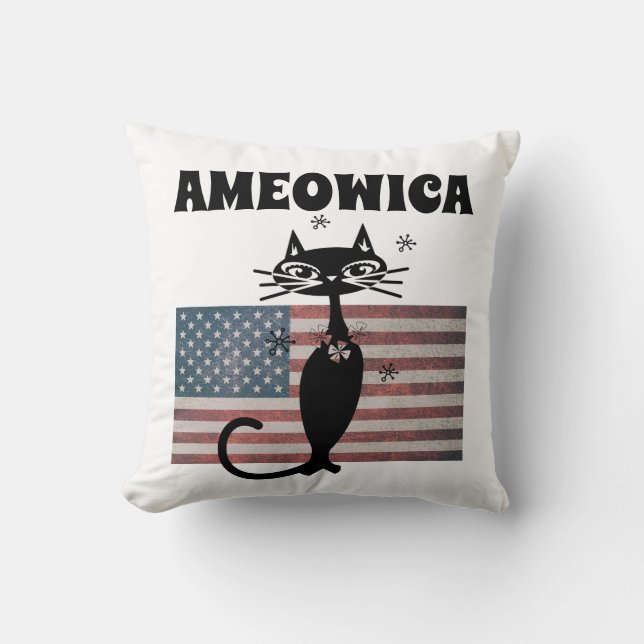 RETRO CAT AMEOWICA PATRIOTIC 4TH JULY Pillows (Front)