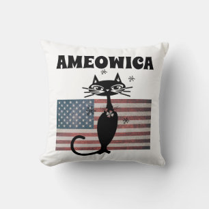 RETRO CAT AMEOWICA PATRIOTIQUE 4 JUILLET Coussin
