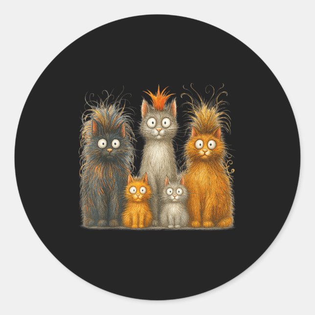 Retro Cat Art Crazy Funny Kitten Gift Men Women Bo Classic Round Sticker (Front)
