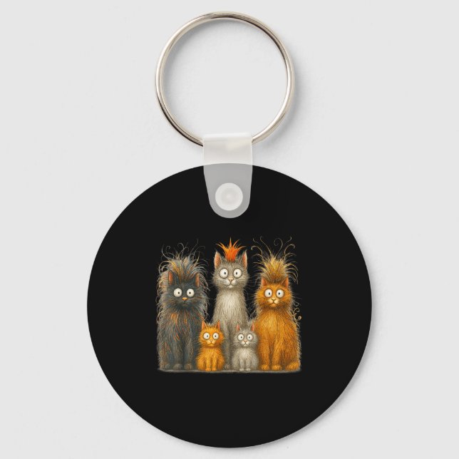 Retro Cat Art Crazy Funny Kitten Gift Men Women Bo Keychain (Front)